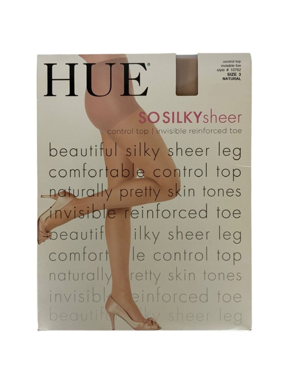 Hue So Silky Sheer Control Top Pantyhose Size 3 Large Natural Beige 12 Denier